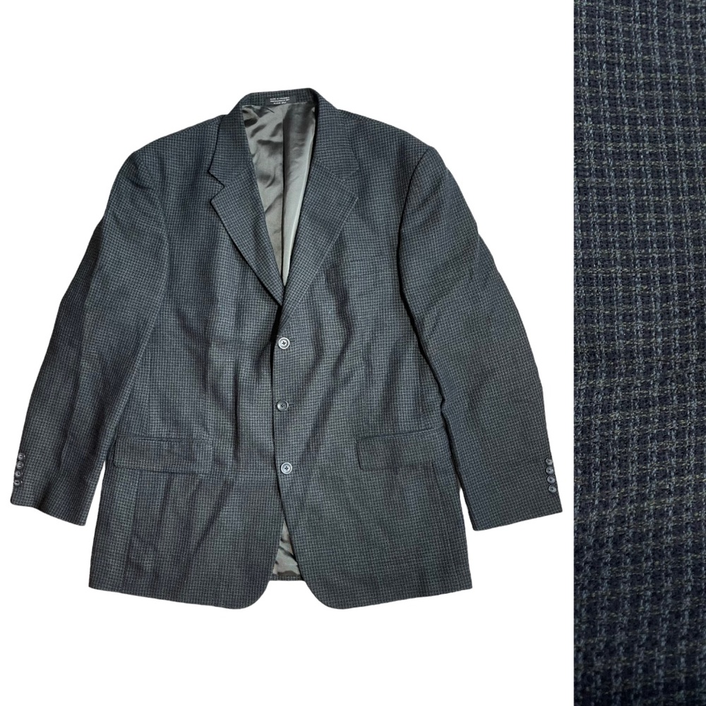 Oscar de la Renta Plaid Blazer 44R 44 100% Wool Sport Coat Jacket Gray Micro